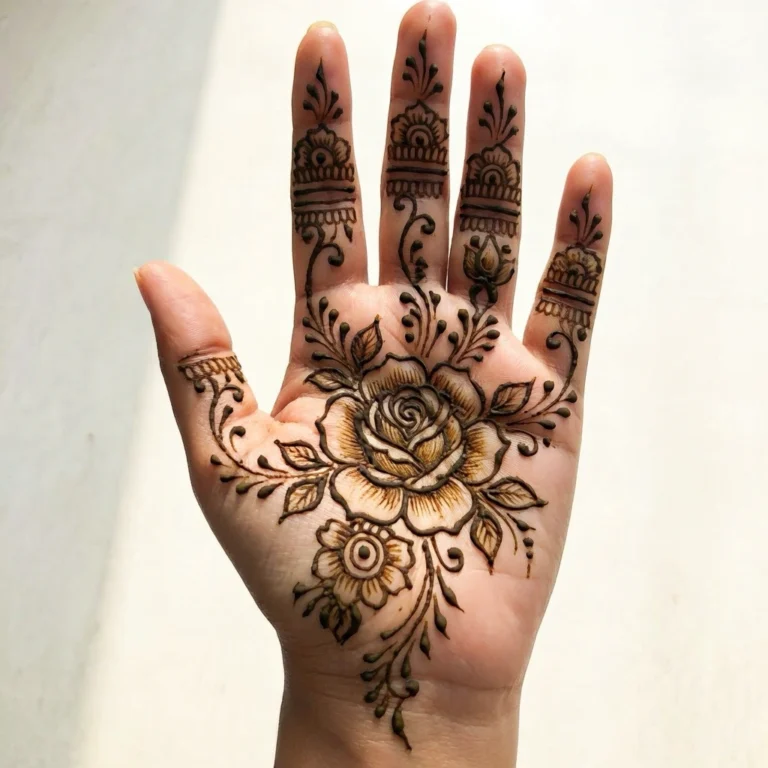 New rose pattern mehndi design with elegant floral henna artwork