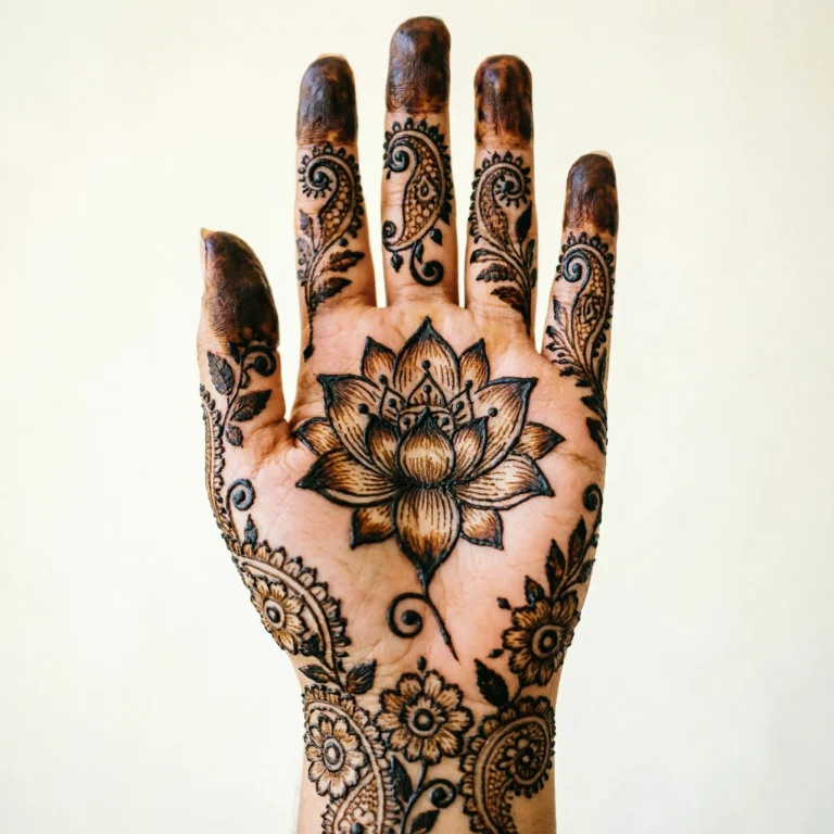Beautiful new mehndi design featuring a top floral henna pattern