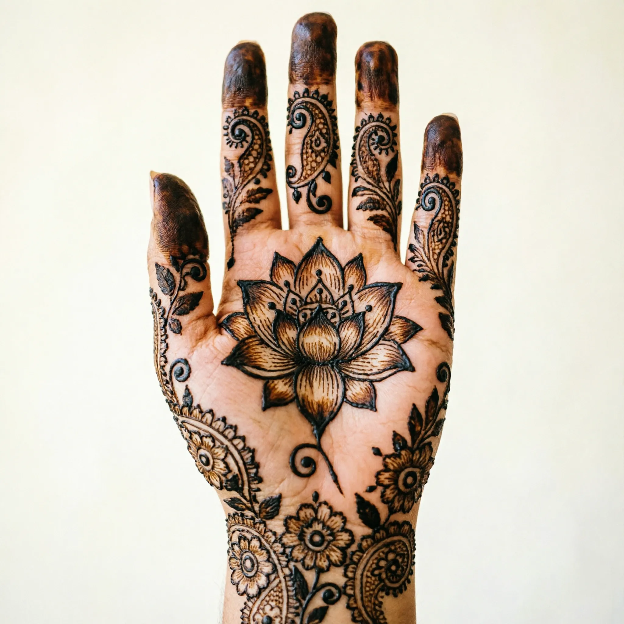 Beautiful new mehndi design featuring a top floral henna pattern