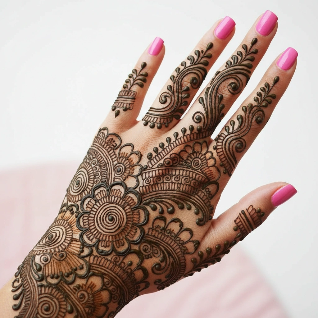 Trending new mehndi design with elegant floral henna patterns