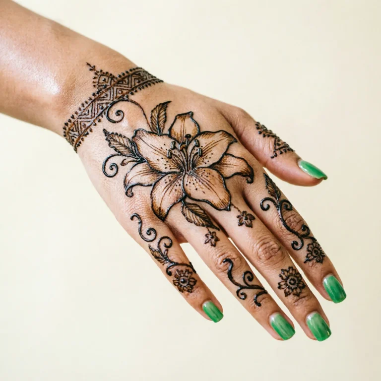 New wrist pattern mehndi design with elegant floral henna artwork