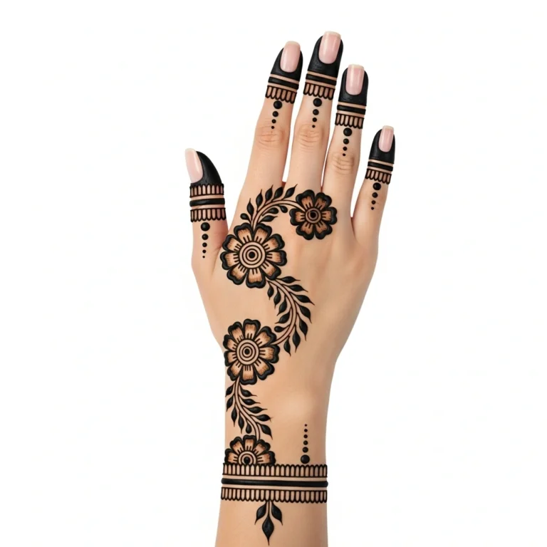 Easy arabic floral simple mehndi design for hands with graceful henna artwork