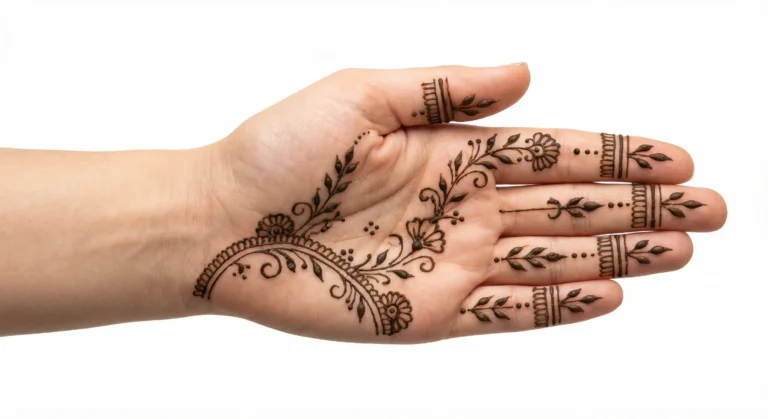 Simple mehndi design with delicate floral and leafy henna details