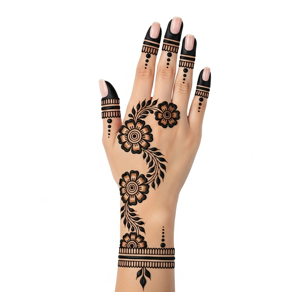 Easy arabic floral simple mehndi design for hands with graceful henna artwork