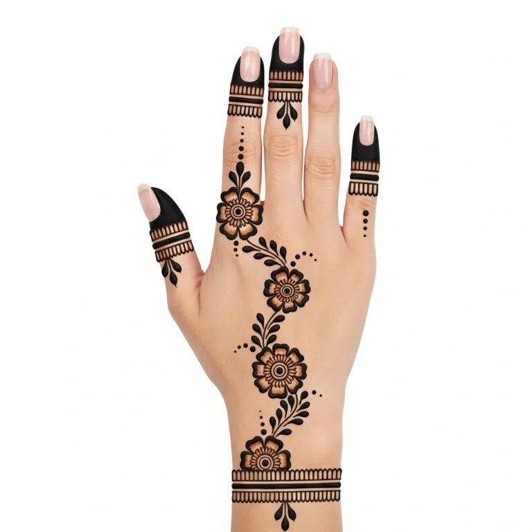 Simple back hand mehndi design with elegant floral henna patterns