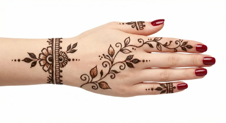 Stylish simple bridal henna design featuring detailed floral patterns