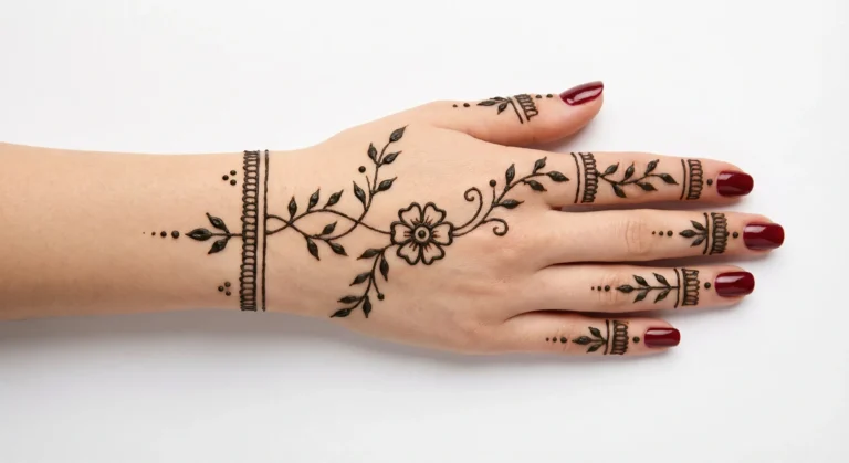 Minimal simple mehndi design with easy decorative flower and vine patterns