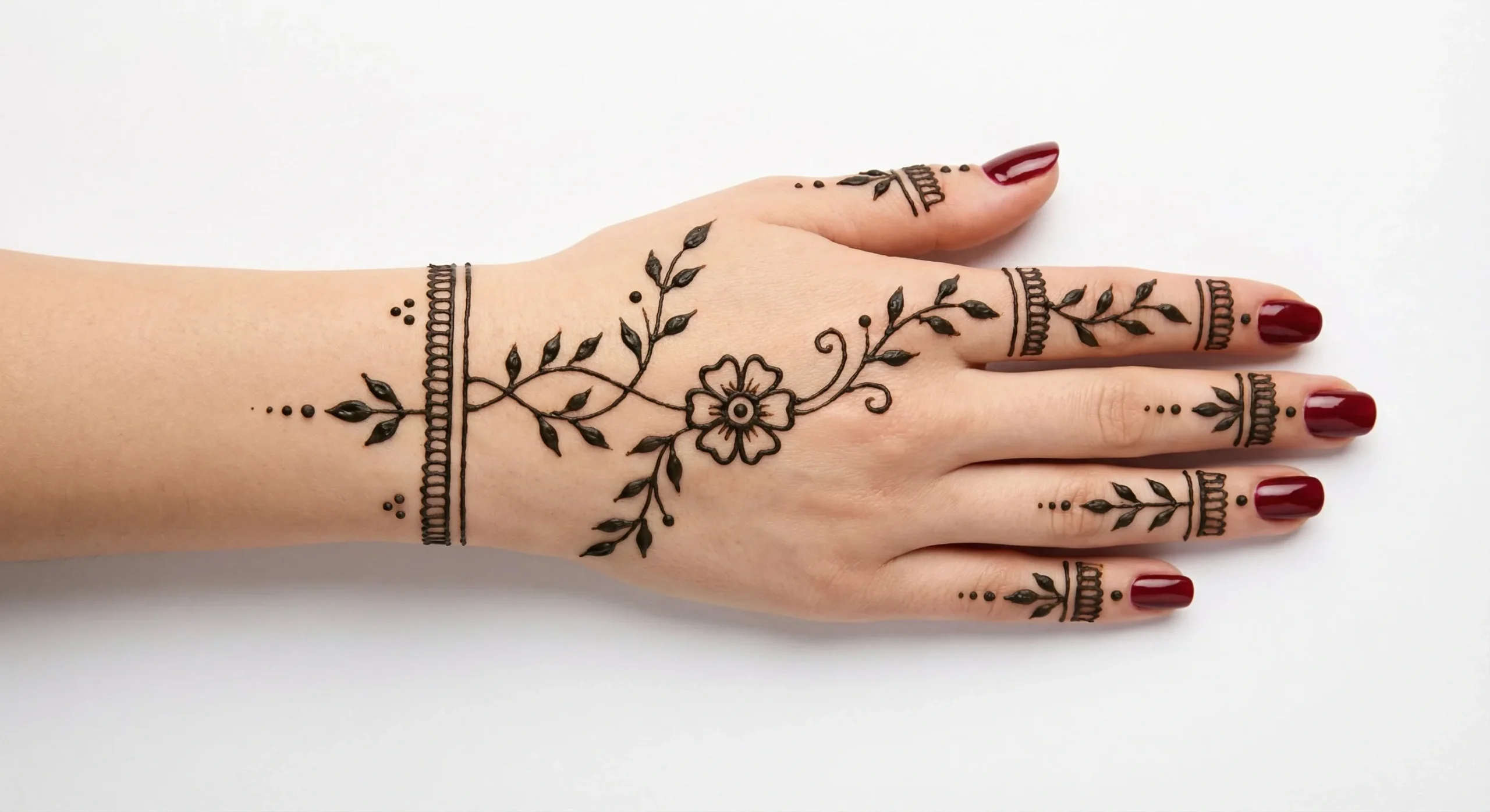 Minimal simple mehndi design with easy decorative flower and vine patterns