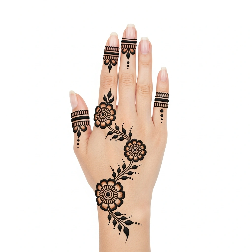 Simple easy mehndi design with elegant floral henna patterns