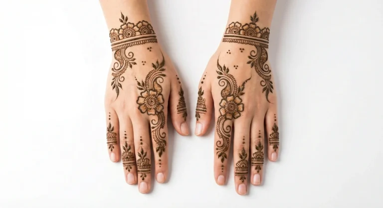 Simple elegant mehndi design with intricate floral henna patterns