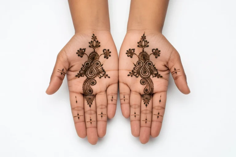 Elegant simple mehndi design featuring intricate floral and leafy henna art