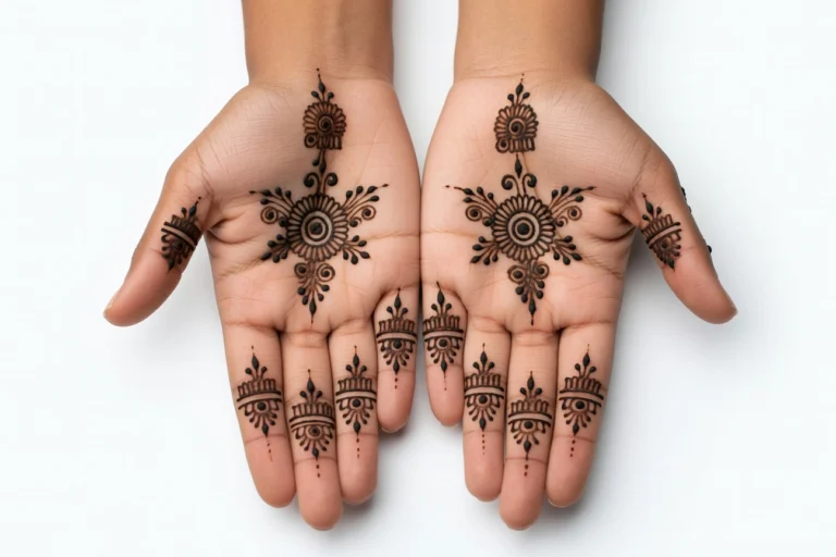 Beautiful simple finger mehndi design featuring intricate finger henna artwork