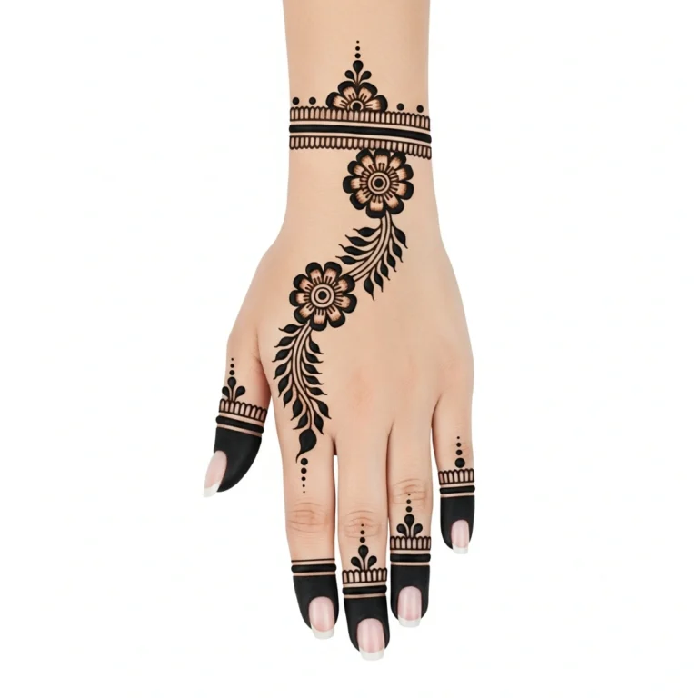 Stylish simple floral mehndi design with decorative flower henna artwork