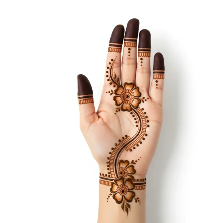 Easy simple floral chain mehndi design with graceful flower and vine patterns