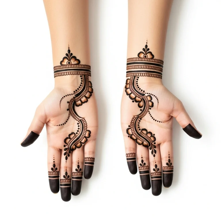 Beautiful simple mehndi design featuring intricate floral henna patterns