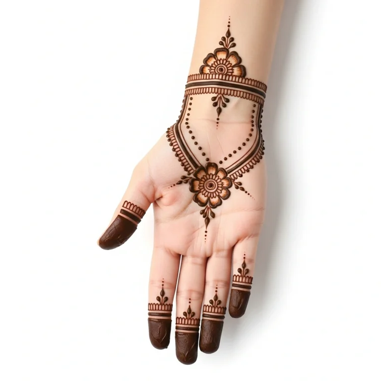 Simple flower chain mehndi design with elegant floral henna patterns