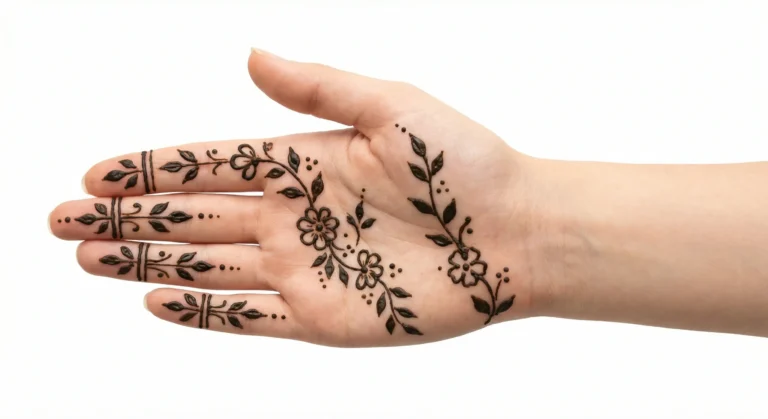Easy front hand floral mehndi design with graceful flower and vine patterns