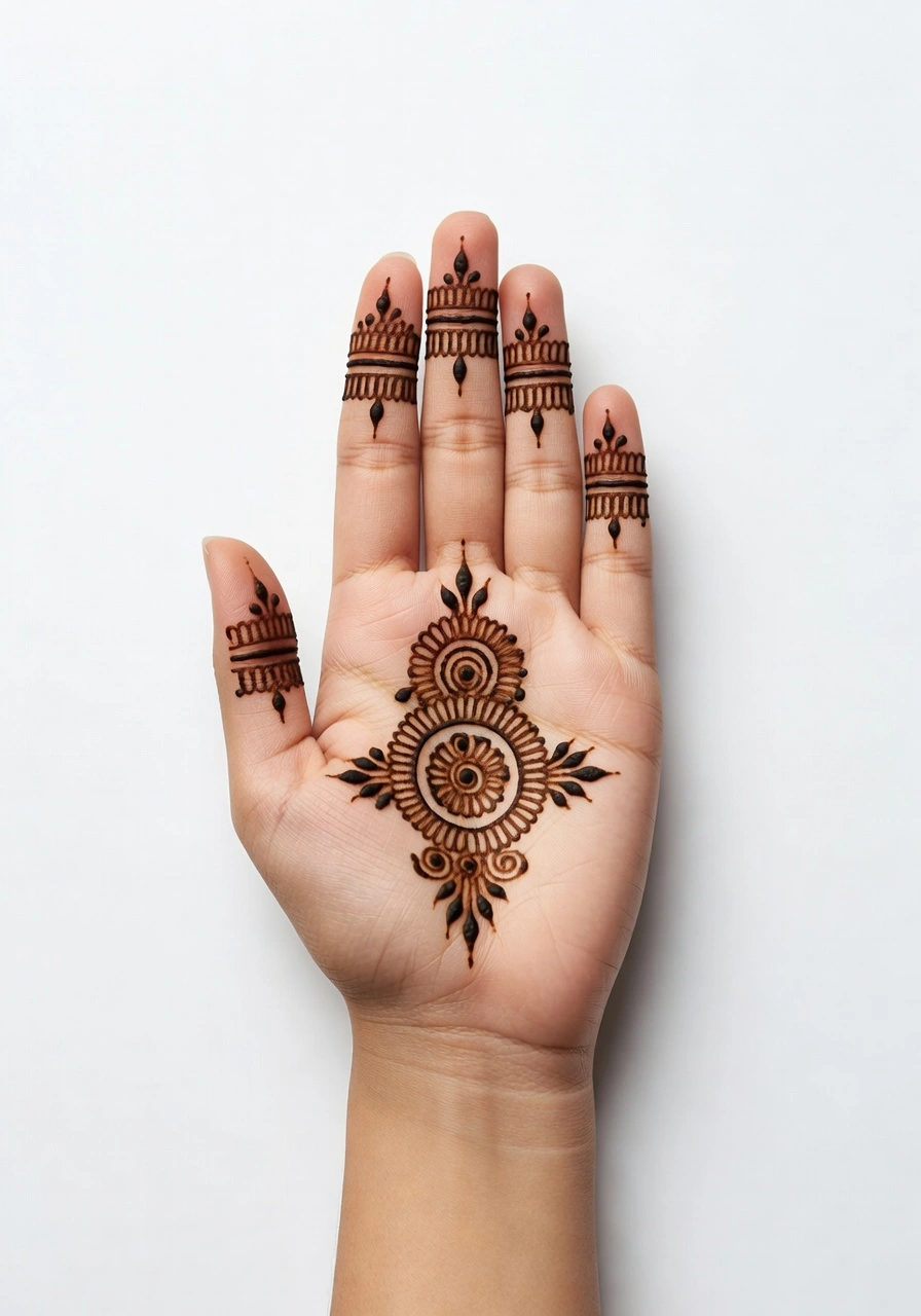 Simple front hand mehndi design with elegant floral henna patterns