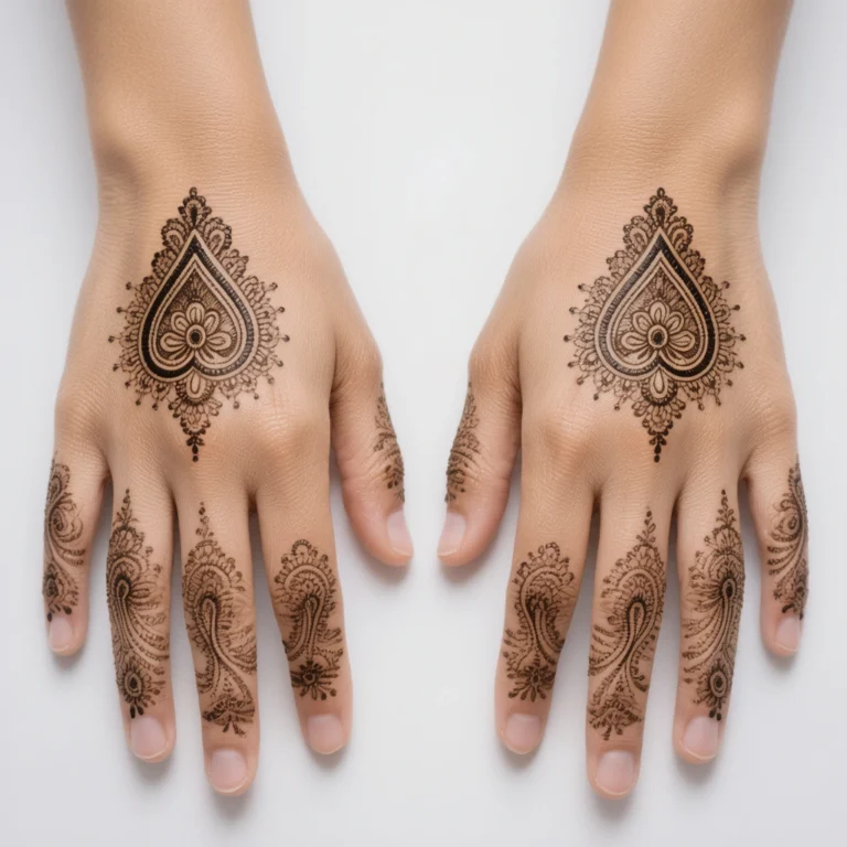Simple full hand mehndi design with elegant floral henna patterns