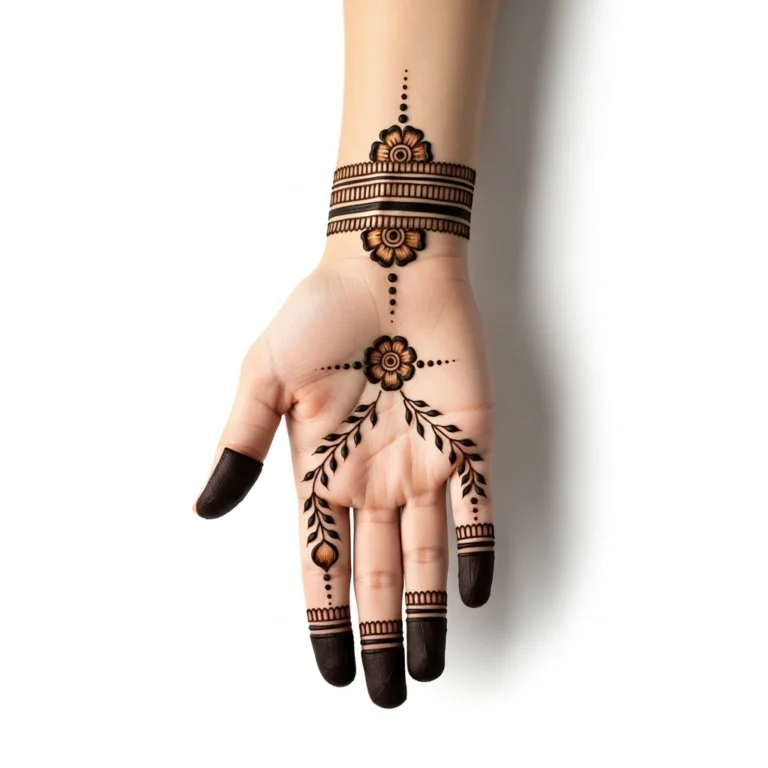Simple leaf pattern mehndi design with elegant botanical henna artwork
