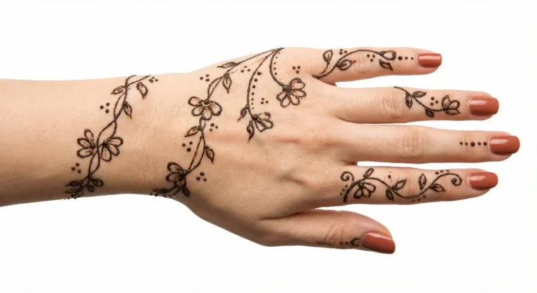 Beautiful light simple mehndi design featuring delicate floral henna artwork