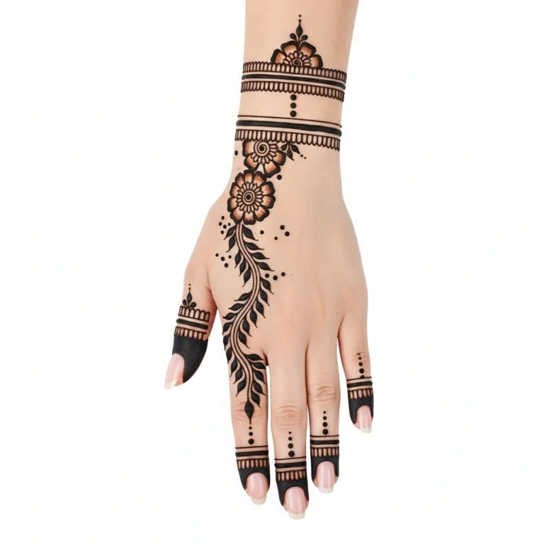 New simple mehndi design with elegant floral henna patterns