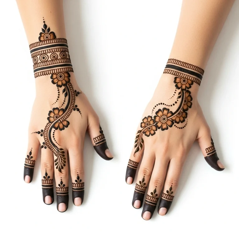 Stylish simple mehndi design with elegant floral henna patterns