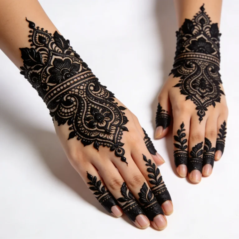 Stylish Arabic back hand mehndi design with elegant floral henna patterns